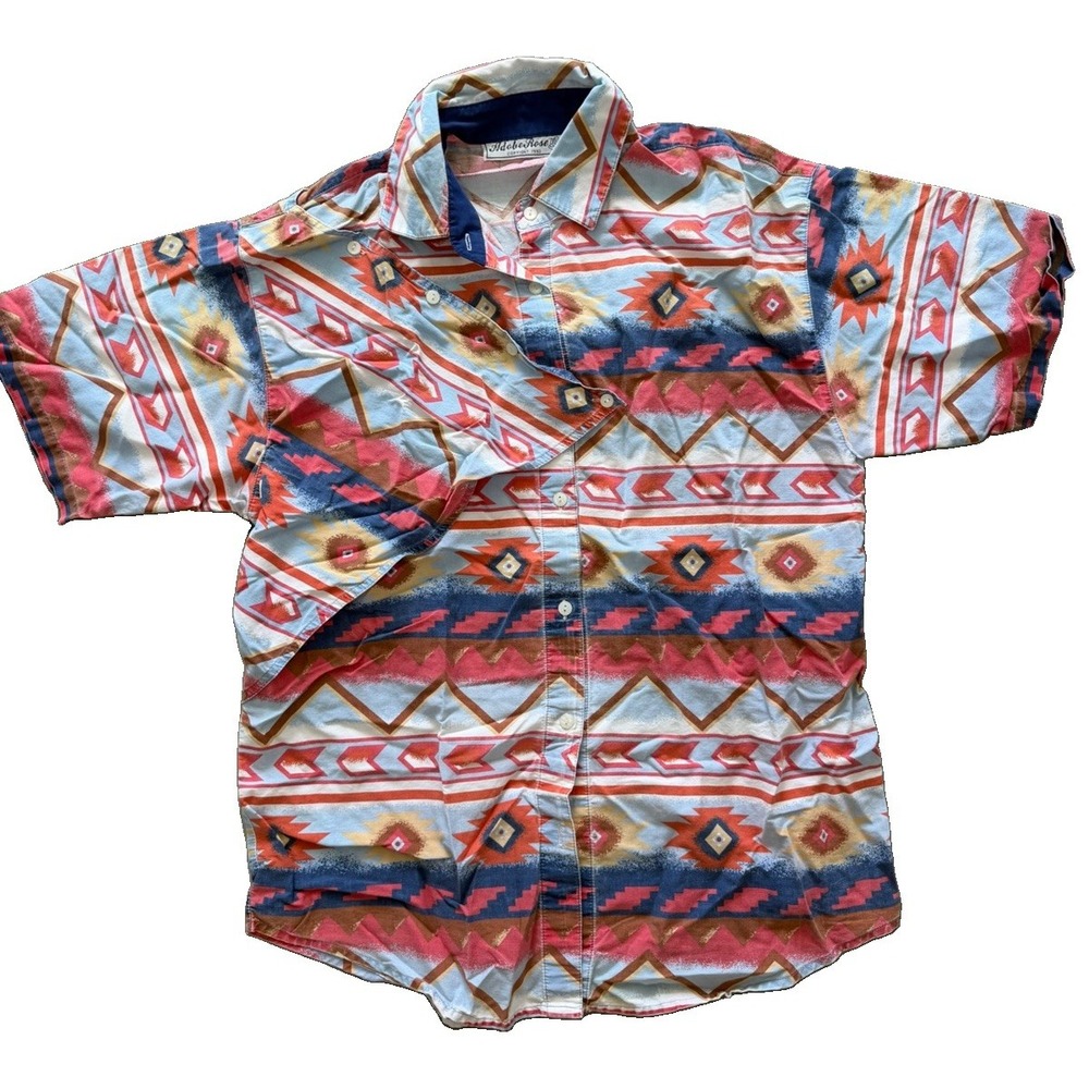 Vintage 1993 Adobe Rose Women's L Southwest Aztec Western Cowboy Button Up Shirt